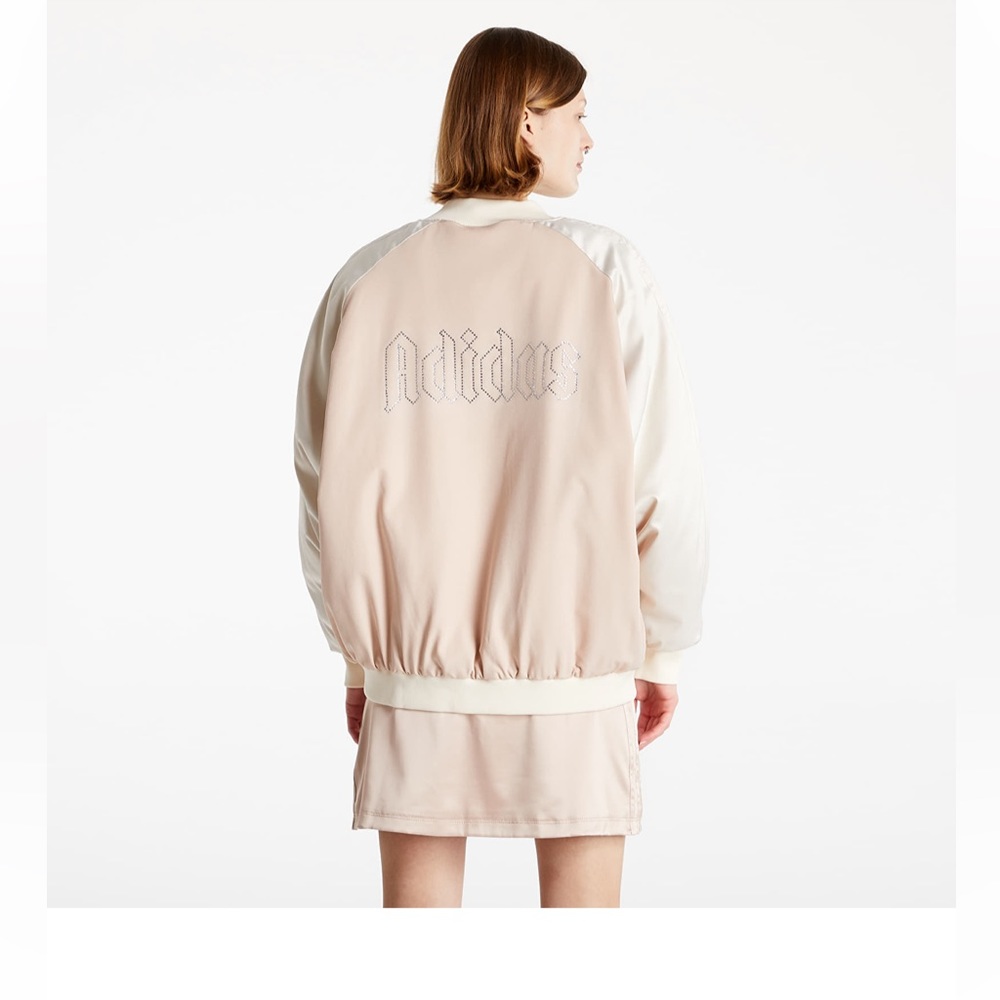 adidas '2000s Luxe' satin bomber jacket in camel with diamante XS